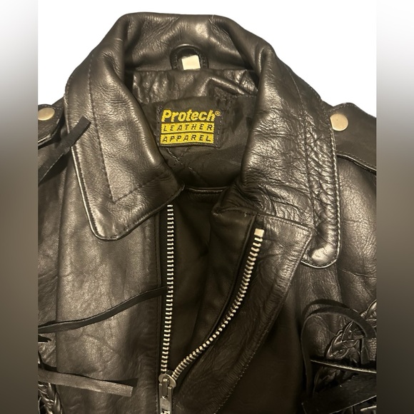 Vintage Protech Leather Apparel Black Biker Motorcycle Jacket Medium size 40 - Picture 5 of 16